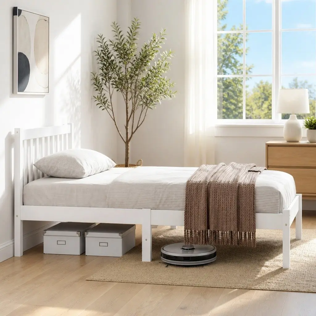 Queen Bed Frame White Pine Timber 212cm x 160cm