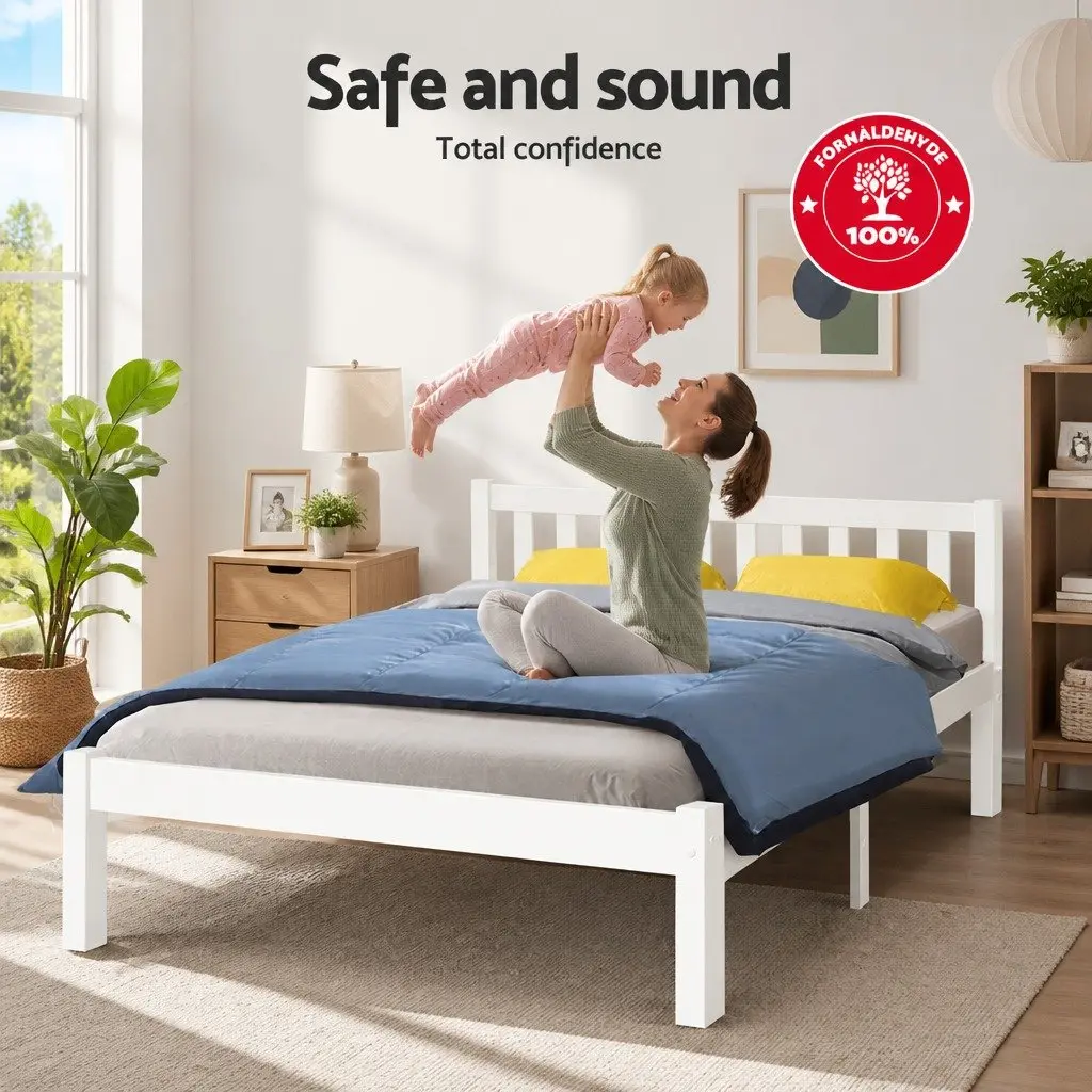 Queen Bed Frame White Pine Timber 212cm x 160cm
