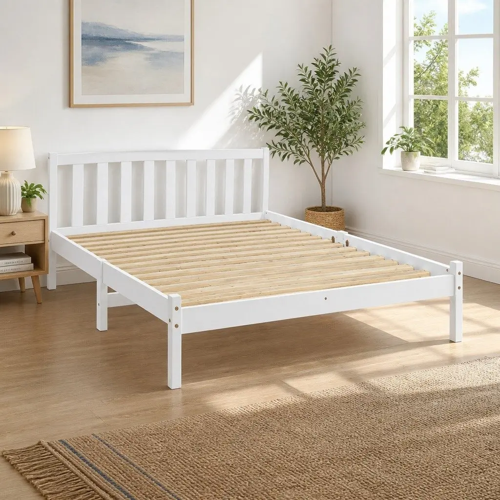 Queen Bed Frame White Pine Timber 212cm x 160cm