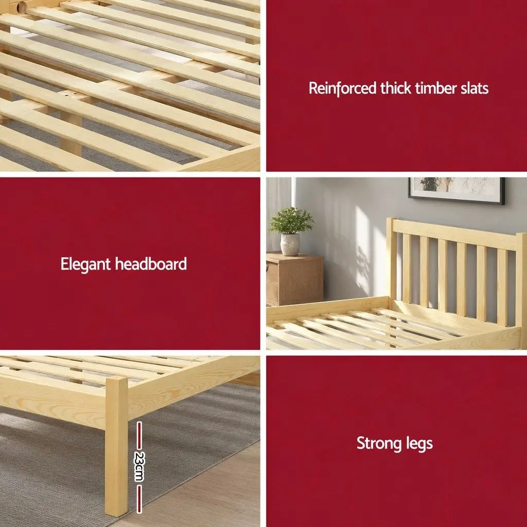 Wooden Pine Oak Single Bed Frame with Storage Headboard
