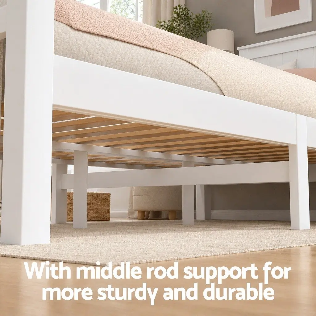 Wooden Double Bed Frame with Storage Drawers in White