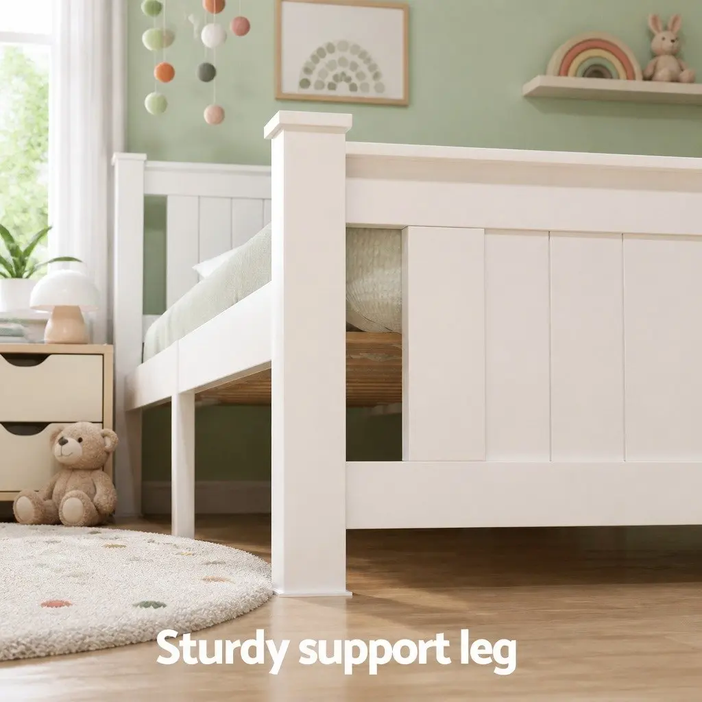 Wooden Bed Frame Pine Wood King Single Size Platform with 2 Storage Drawers White