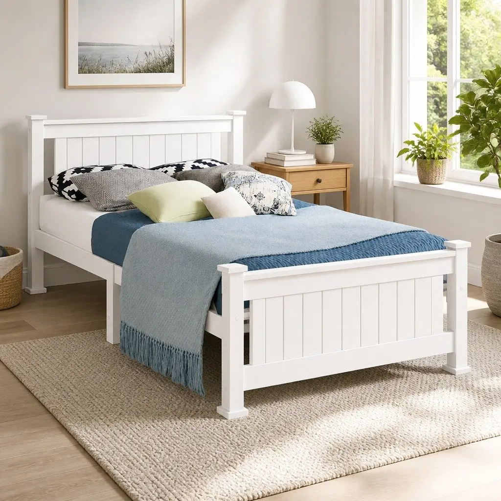 King Single Bed Frame in White Pine Wood