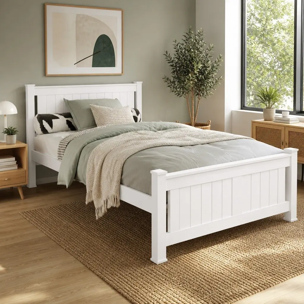 King Single Bed Frame in White Pine Wood