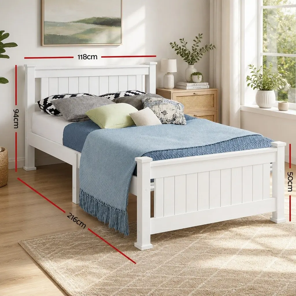 King Single Bed Frame in White Pine Wood