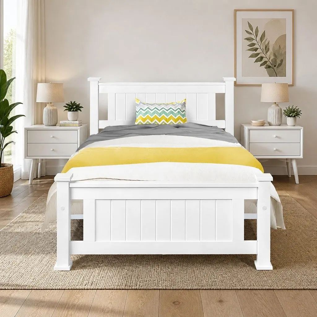 King Single Bed Frame in White Pine Wood