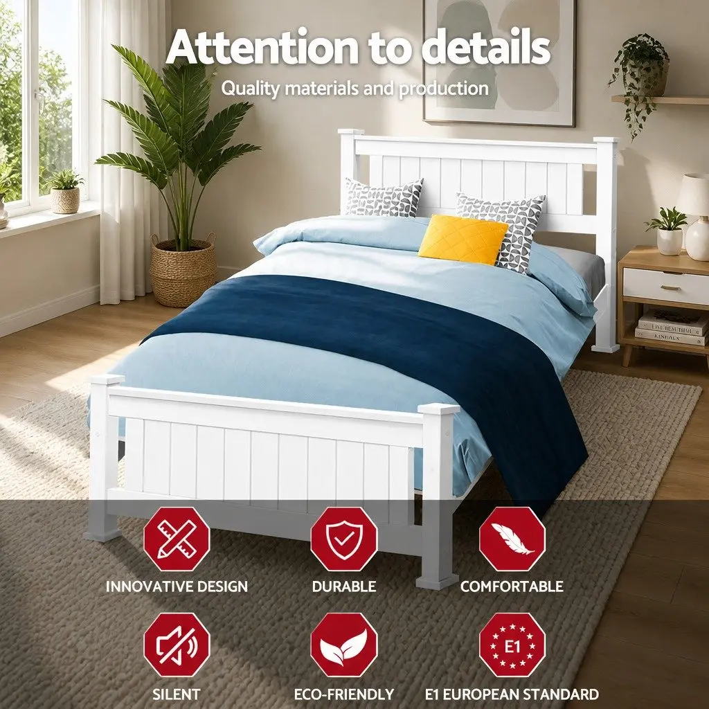 King Single Bed Frame in White Pine Wood