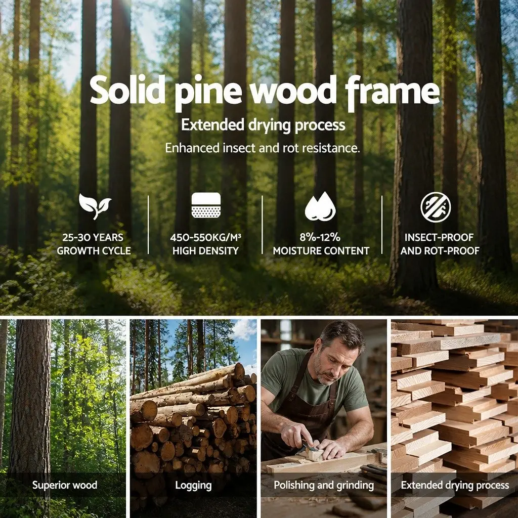 King Single Bed Frame in White Pine Wood