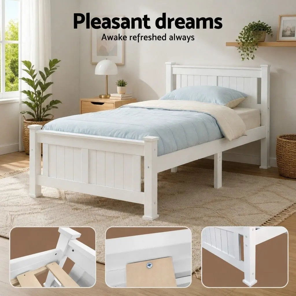 King Single Bed Frame in White Pine Wood