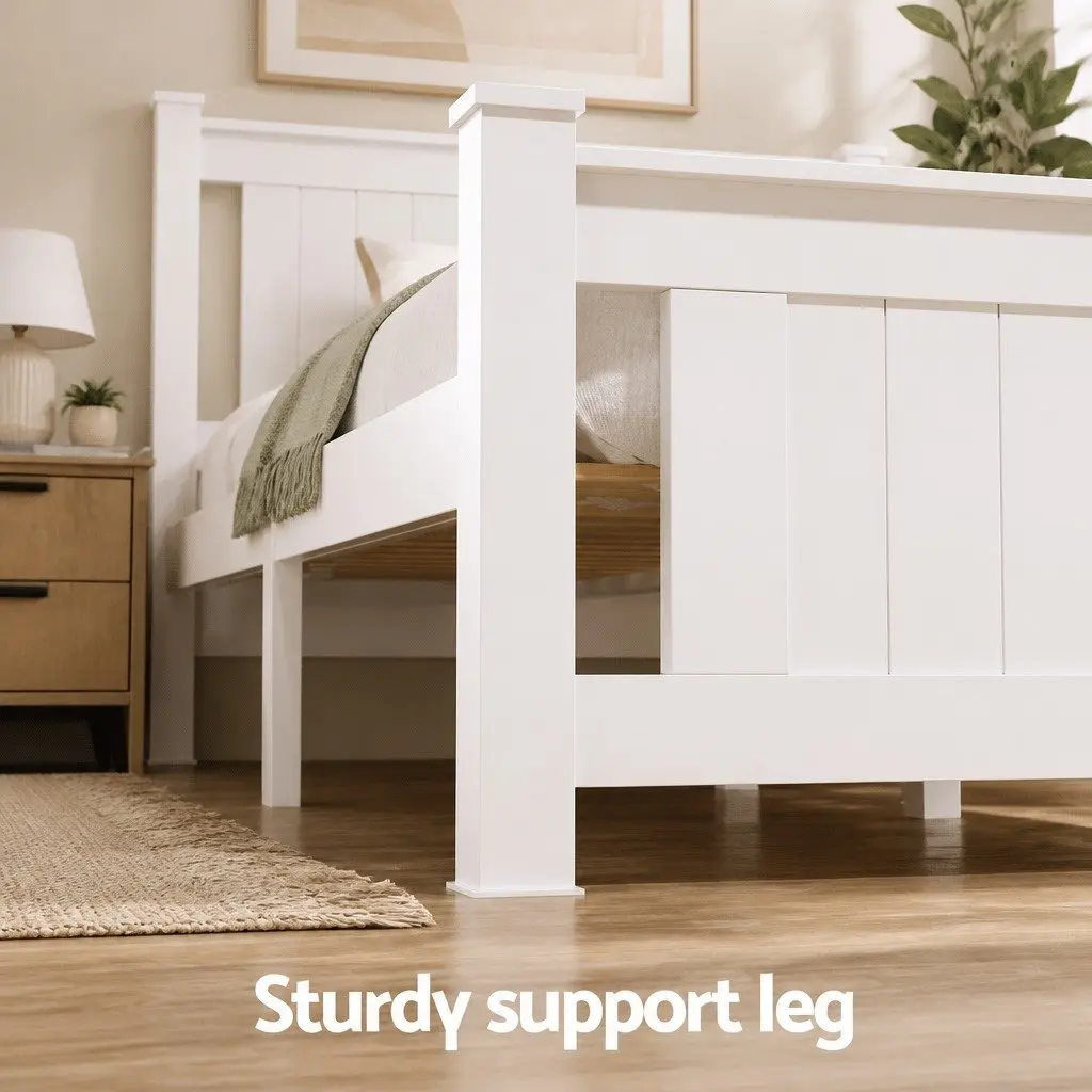 Wooden Platform Bed Frame with Storage Drawers in White
