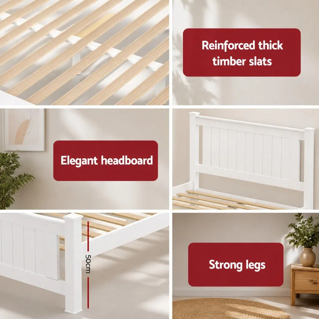 Wooden Platform Bed Frame with Storage Drawers in White