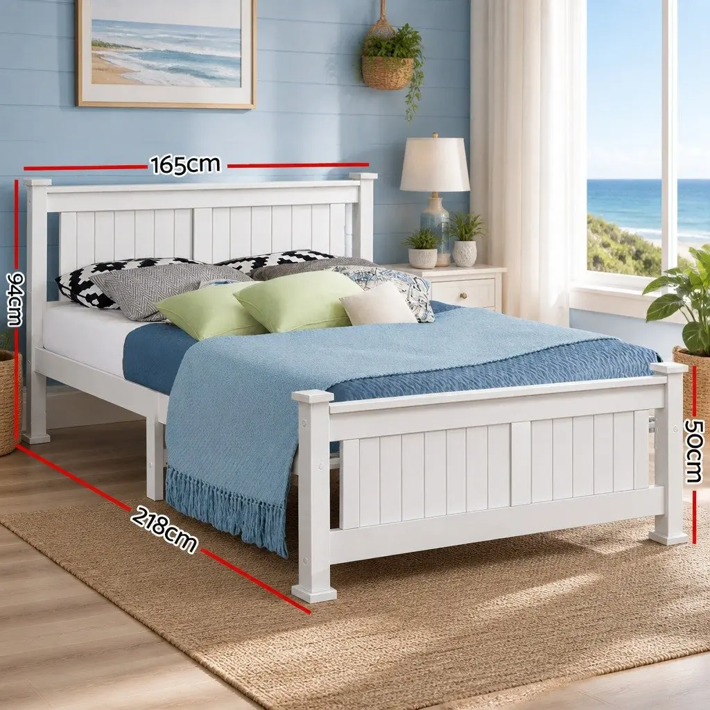White Queen Size Wooden Bed Frame with Slat Base
