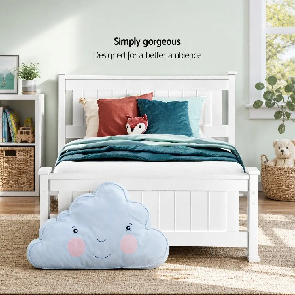Single Bed Frame Wooden with 2 Storage Drawers White Slat Base Kids Adult
