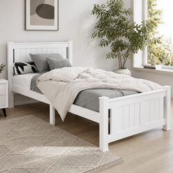 Sturdy Single Wooden Bed Frame with Stylish Headboard