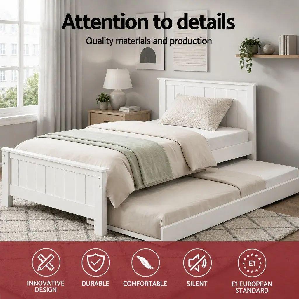 Solid Pine King Single Daybed with Pull-Out Trundle