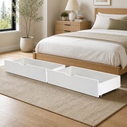 Sturdy White Wooden Bed Frame Storage Drawers Trundle Set