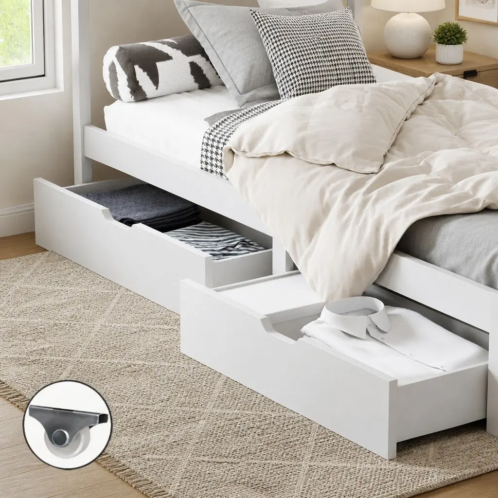 Trundle Drawers Pine Wood 91cm x 47cm x 20cm White Set of 2