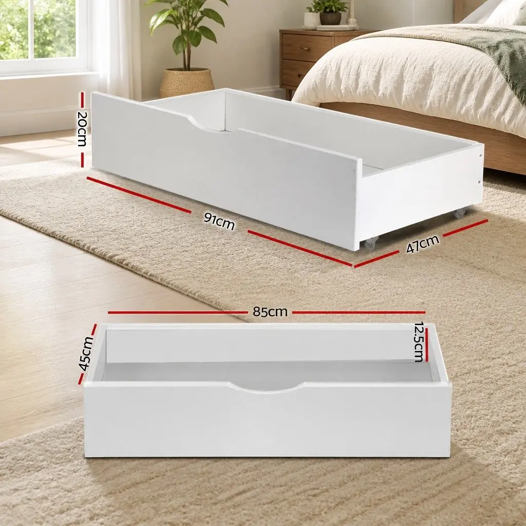 Trundle Drawers Pine Wood 91cm x 47cm x 20cm White Set of 2