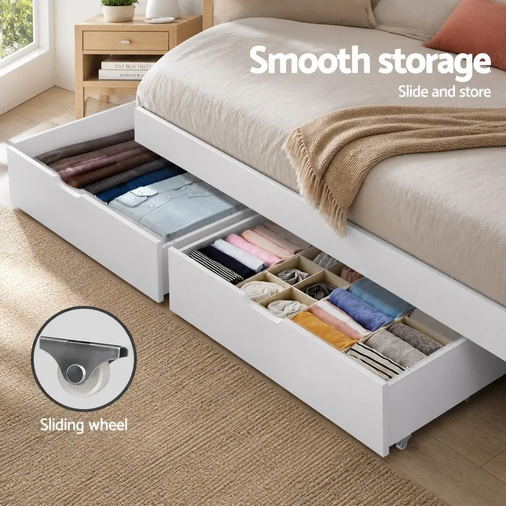 Trundle Drawers Pine Wood 91cm x 47cm x 20cm White Set of 2