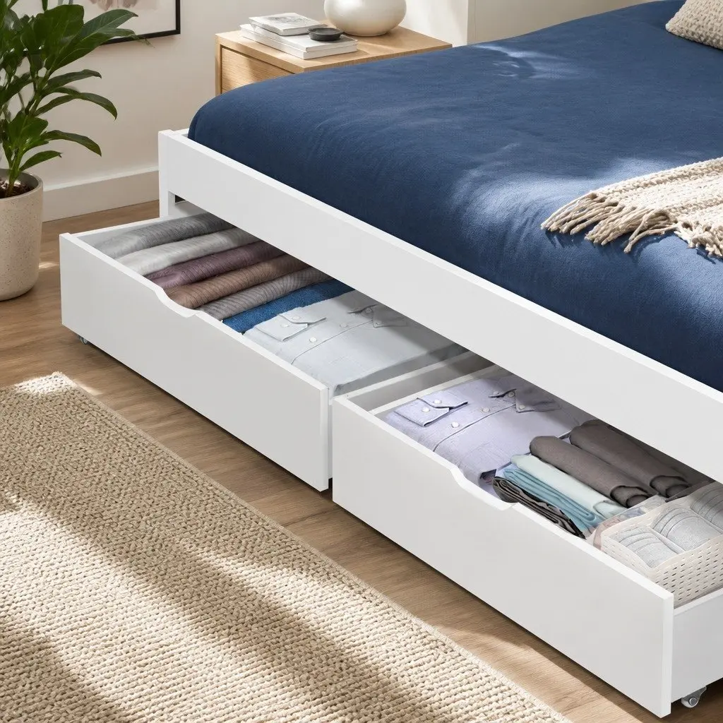 Trundle Drawers Pine Wood 91cm x 47cm x 20cm White Set of 2