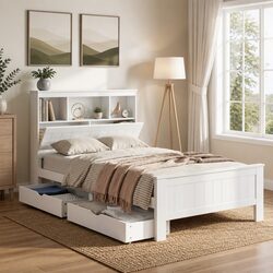 Wooden King Single Bed Frame with Storage Drawers