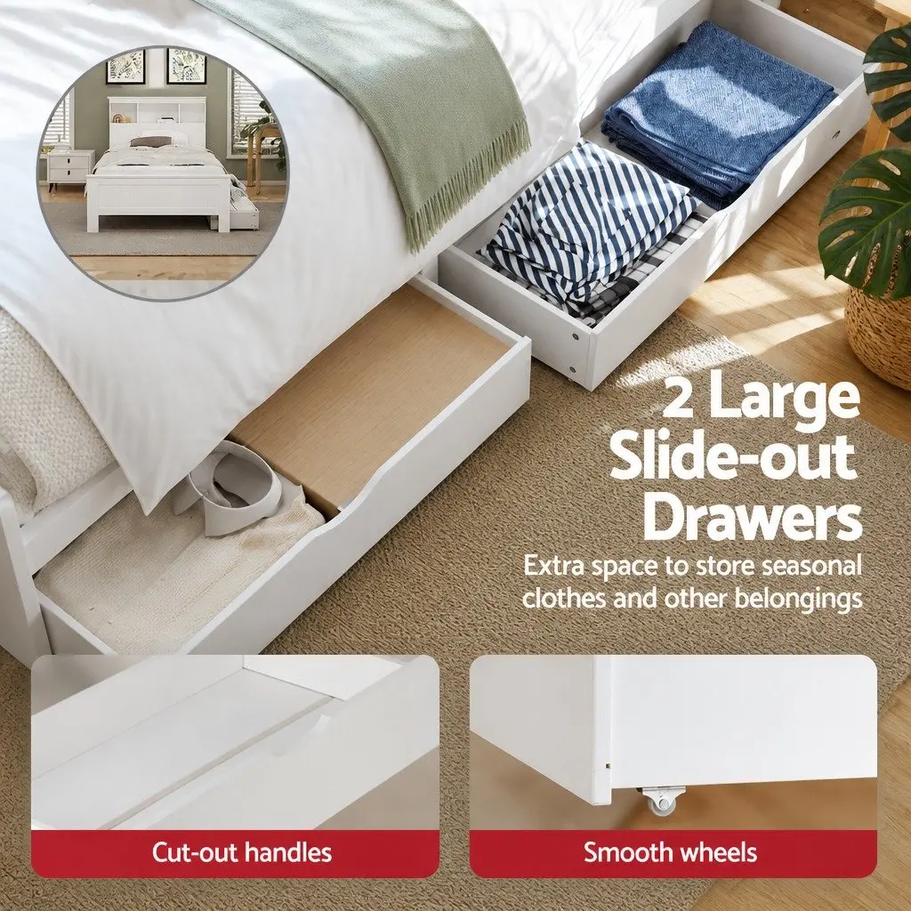 Wooden King Single Bed Frame with Storage Drawers