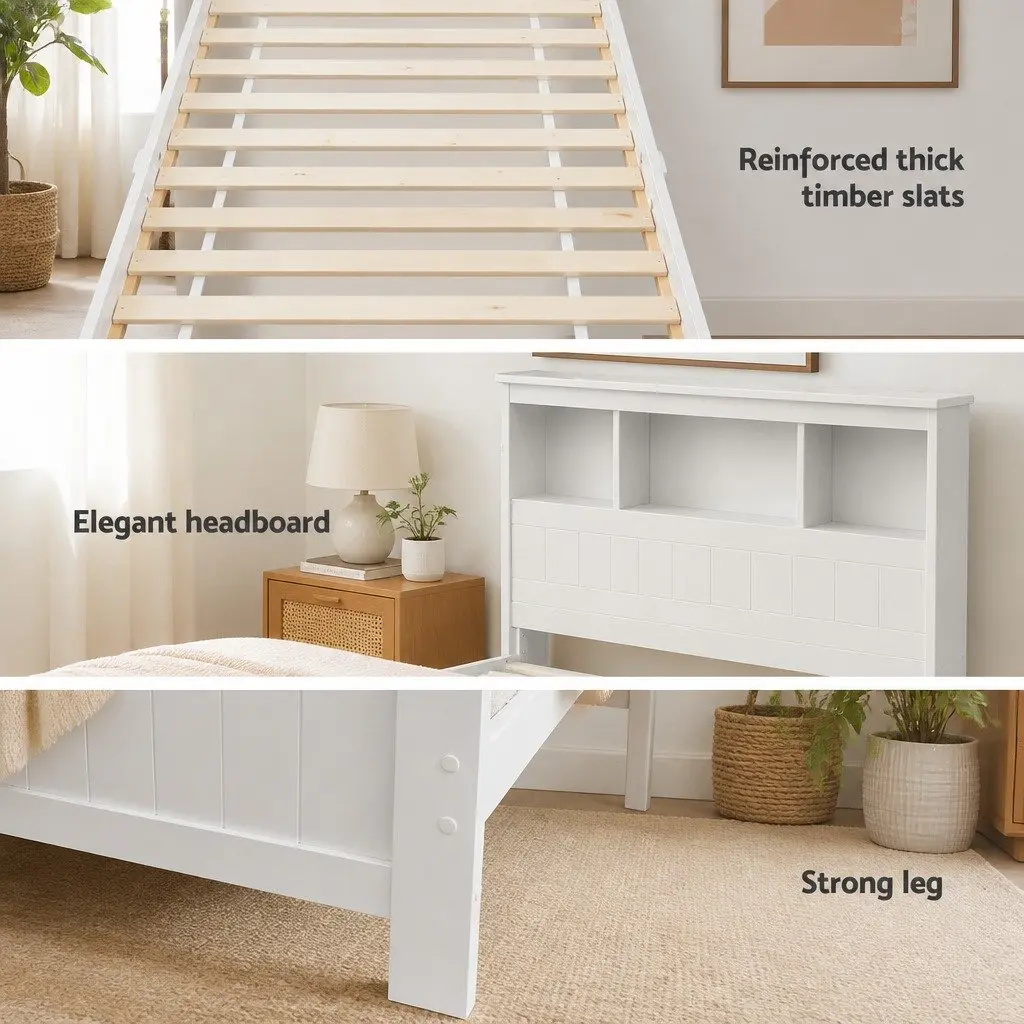 Wooden King Single Bed Frame with Storage Drawers