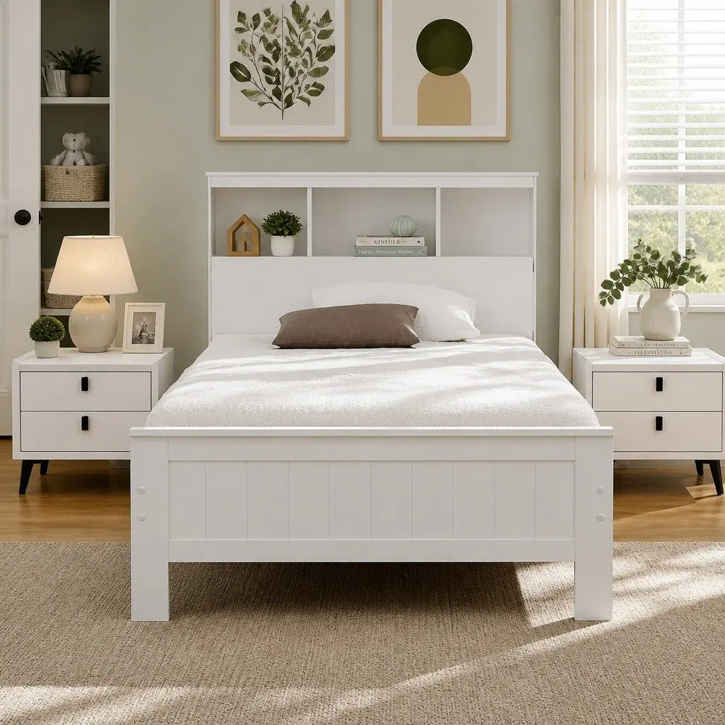 Wooden King Single Bed Frame with Storage Drawers