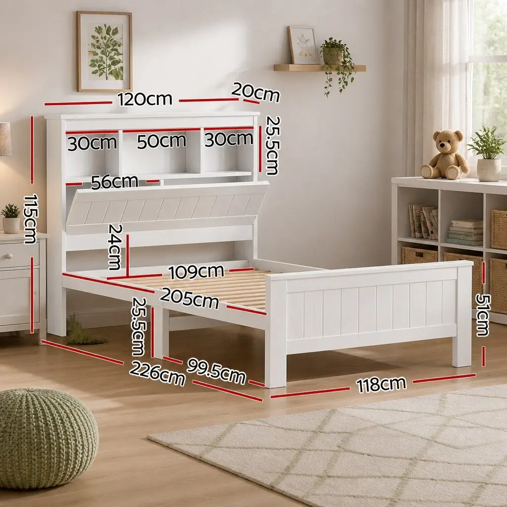 King Single Bed Frame with 3-Shelf Headboard