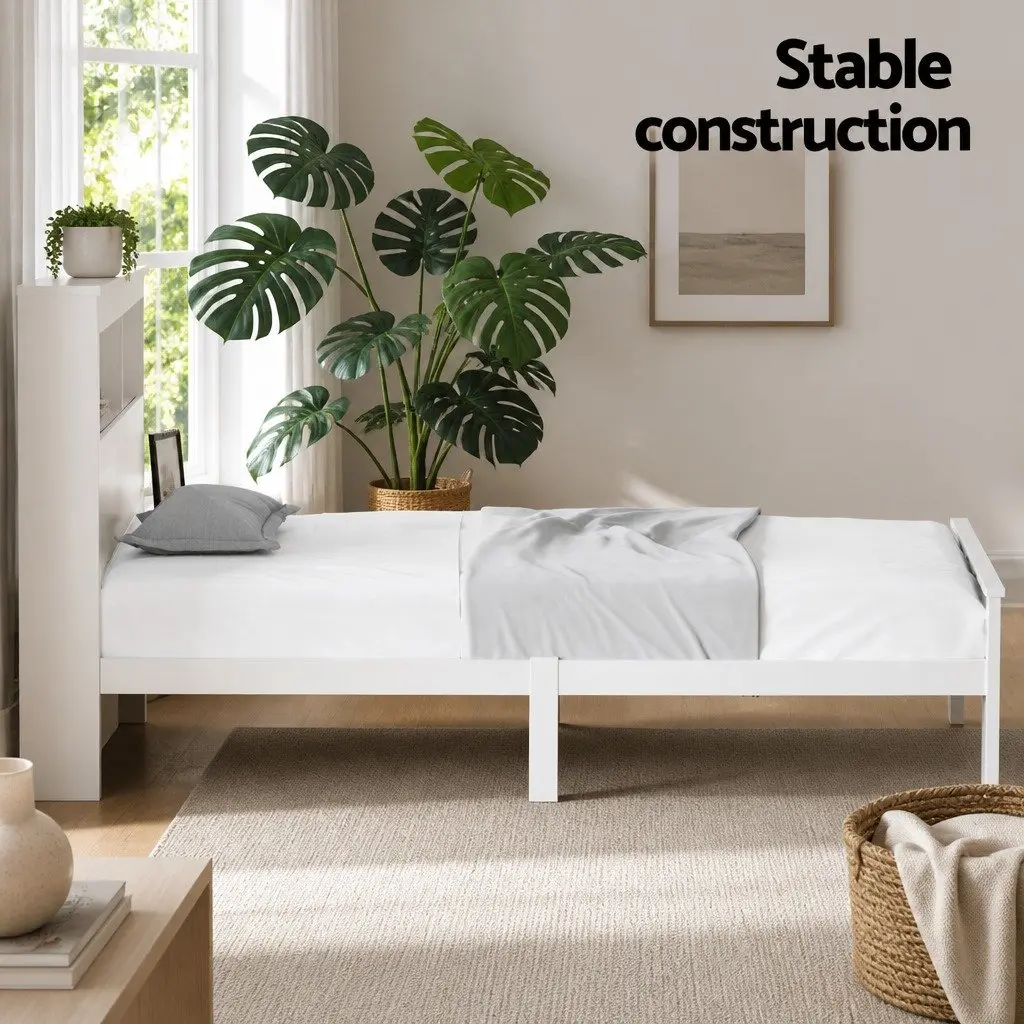 King Single Bed Frame with 3-Shelf Headboard