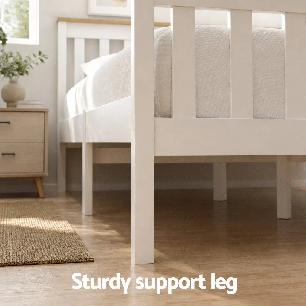 Single Bed Frame Pine Wood with 2 Storage Drawers White