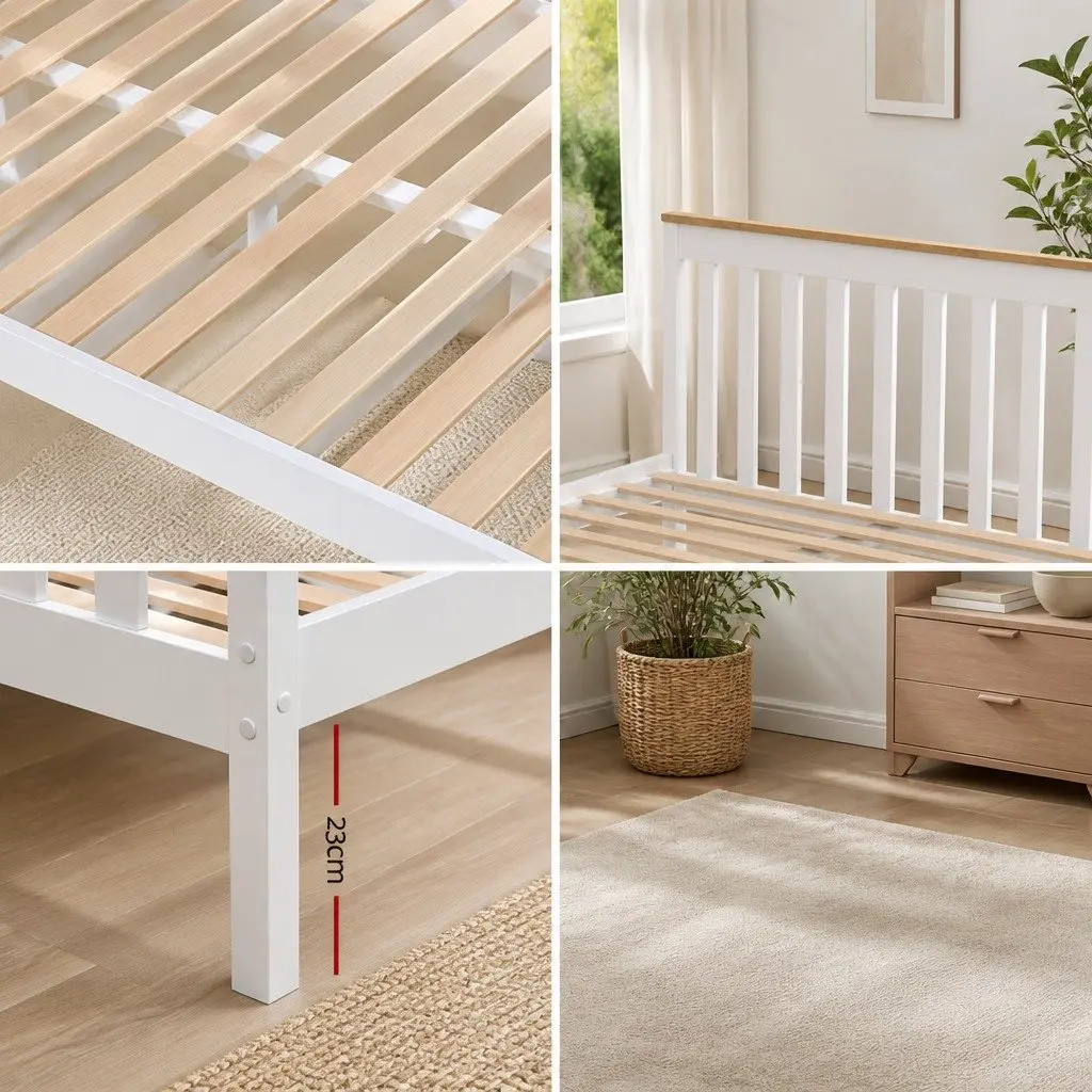Single Bed Frame Pine Wood with 2 Storage Drawers White