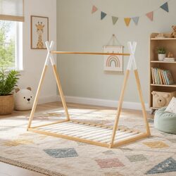 Durable Kids House Bed Frame in Oak and White
