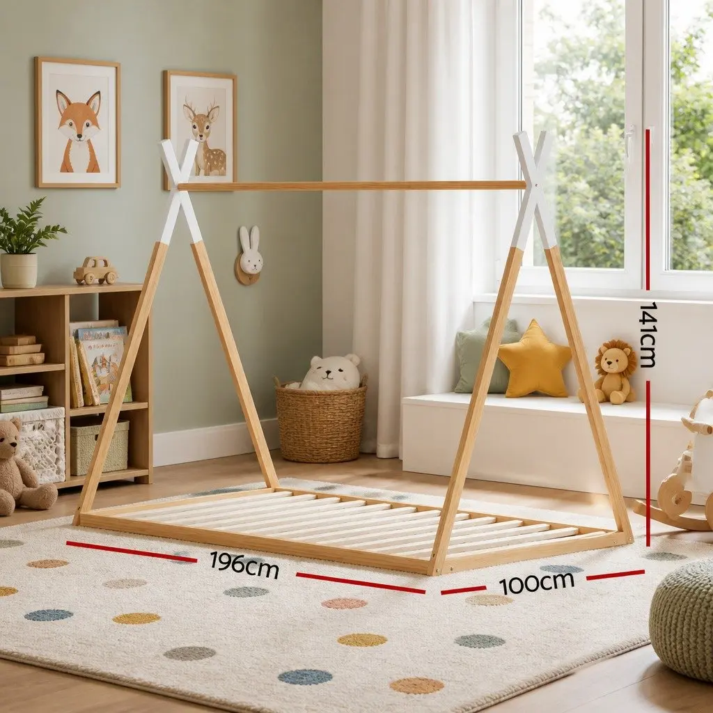 Kids House Bed Frame in Oak and White