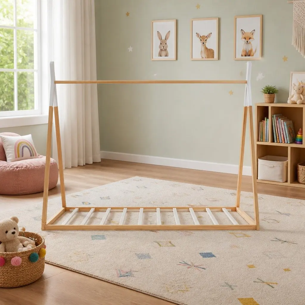 Kids House Bed Frame in Oak and White