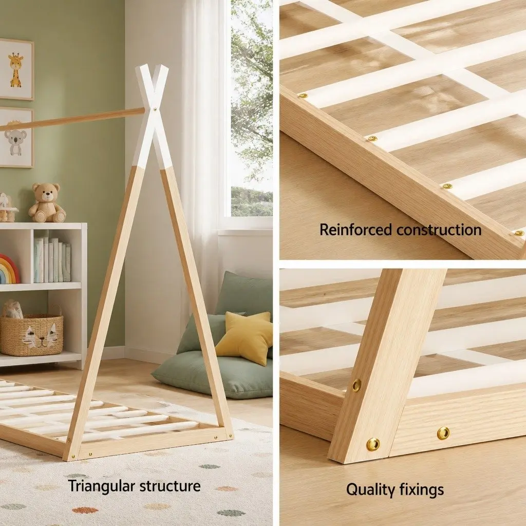 Kids House Bed Frame in Oak and White