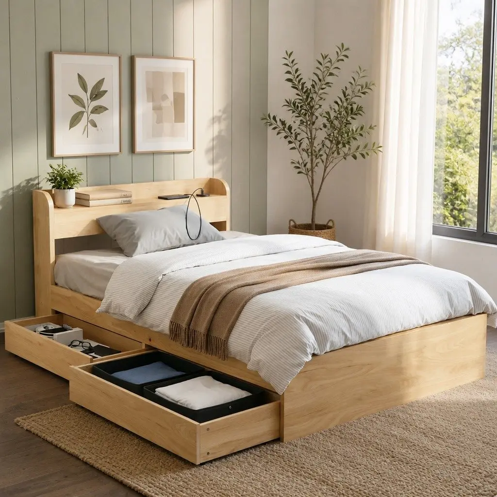 King Single Bed Frame with Storage & USB Ports