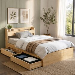 Durable King Single Bed Frame with Storage & USB Ports