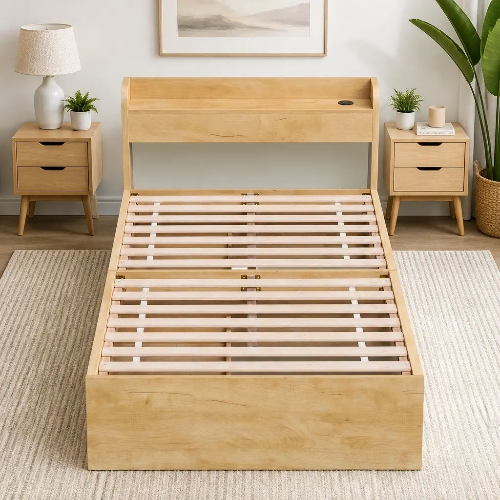King Single Bed Frame with Storage & USB Ports