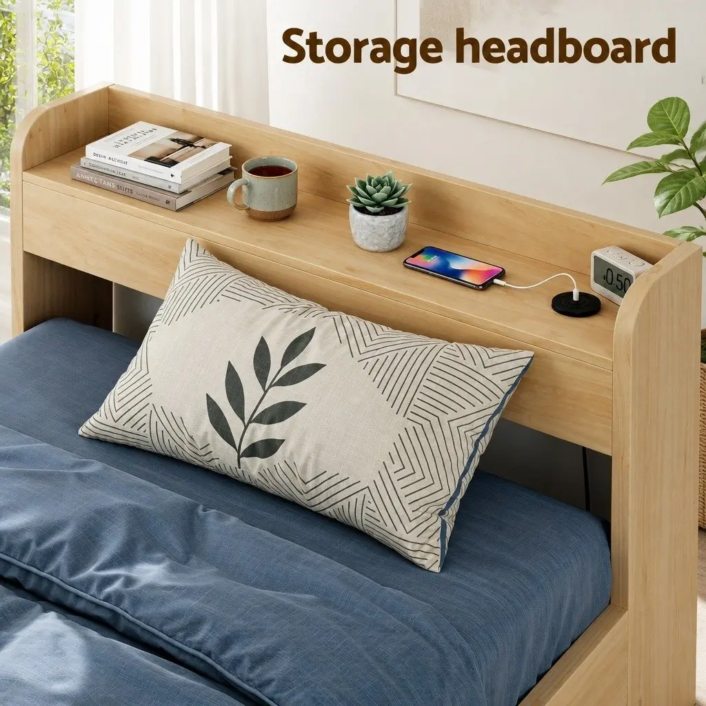 King Single Bed Frame with Storage & USB Ports