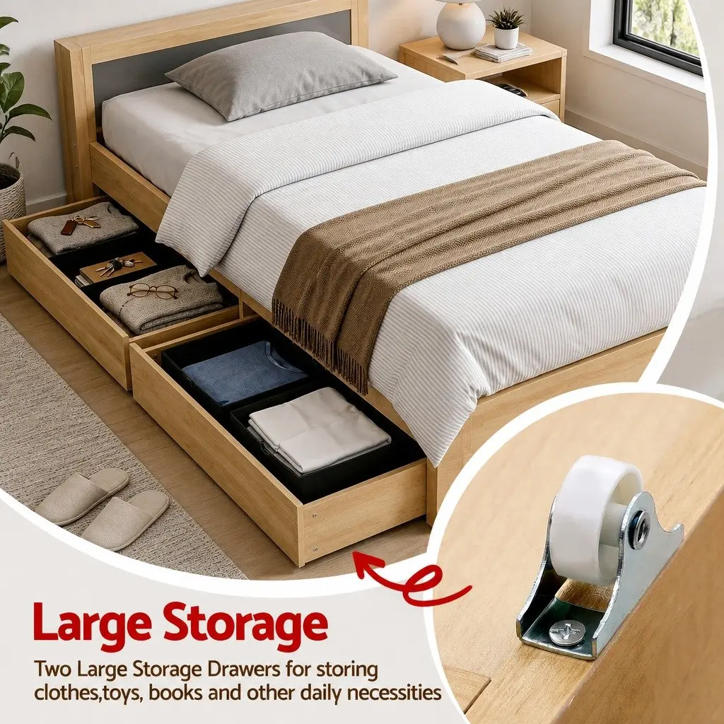 King Single Bed Frame with Storage & USB Ports