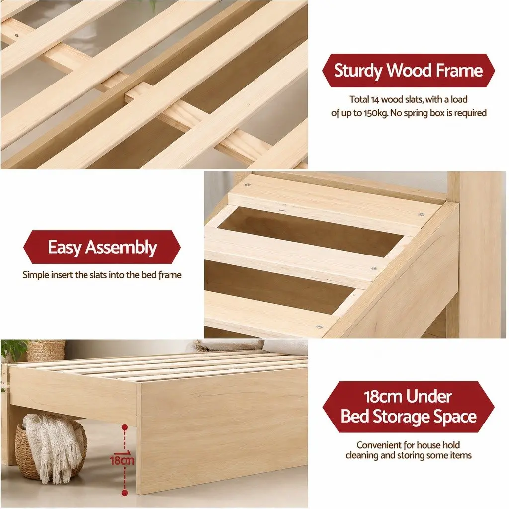 King Single Bed Frame with Storage & USB Ports