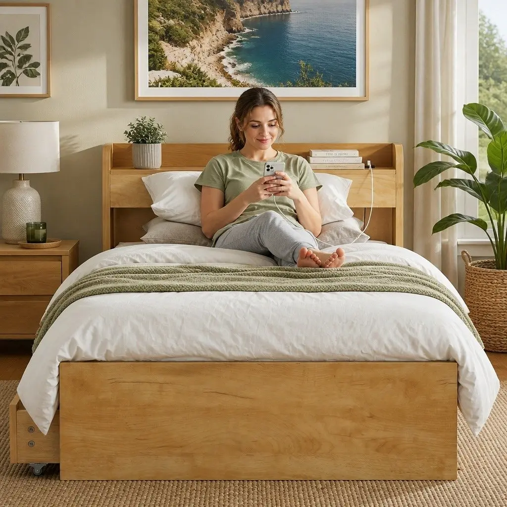 King Single Bed Frame with Storage & USB Ports