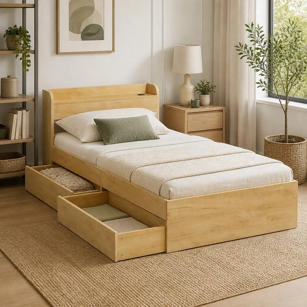 King Single Bed Frame with Storage & USB Ports