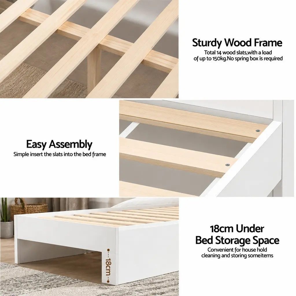 White King Single Bed Frame with USB Ports
