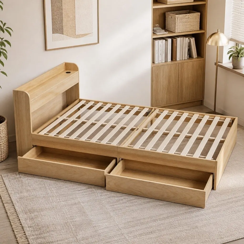 Single Bed Frame with 2 Storage Drawers & USB Ports