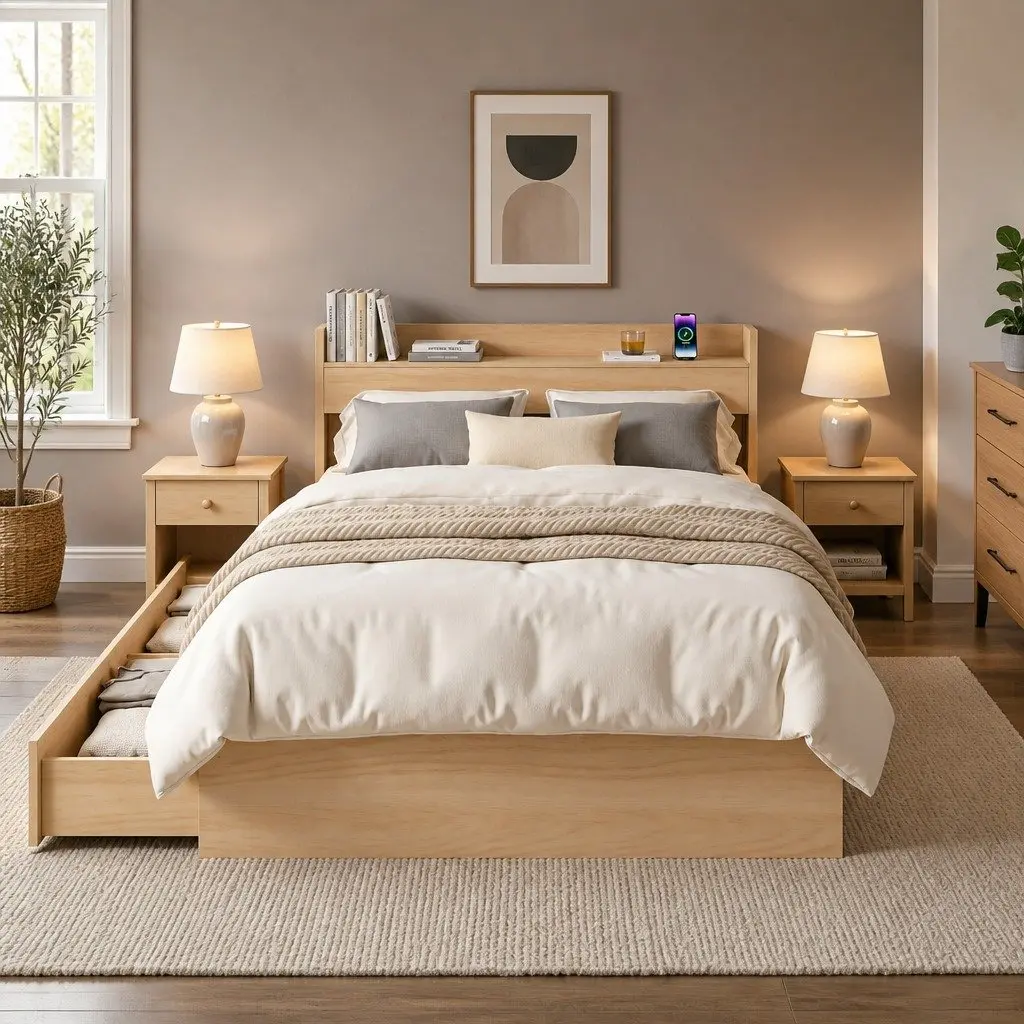 Single Bed Frame with 2 Storage Drawers & USB Ports