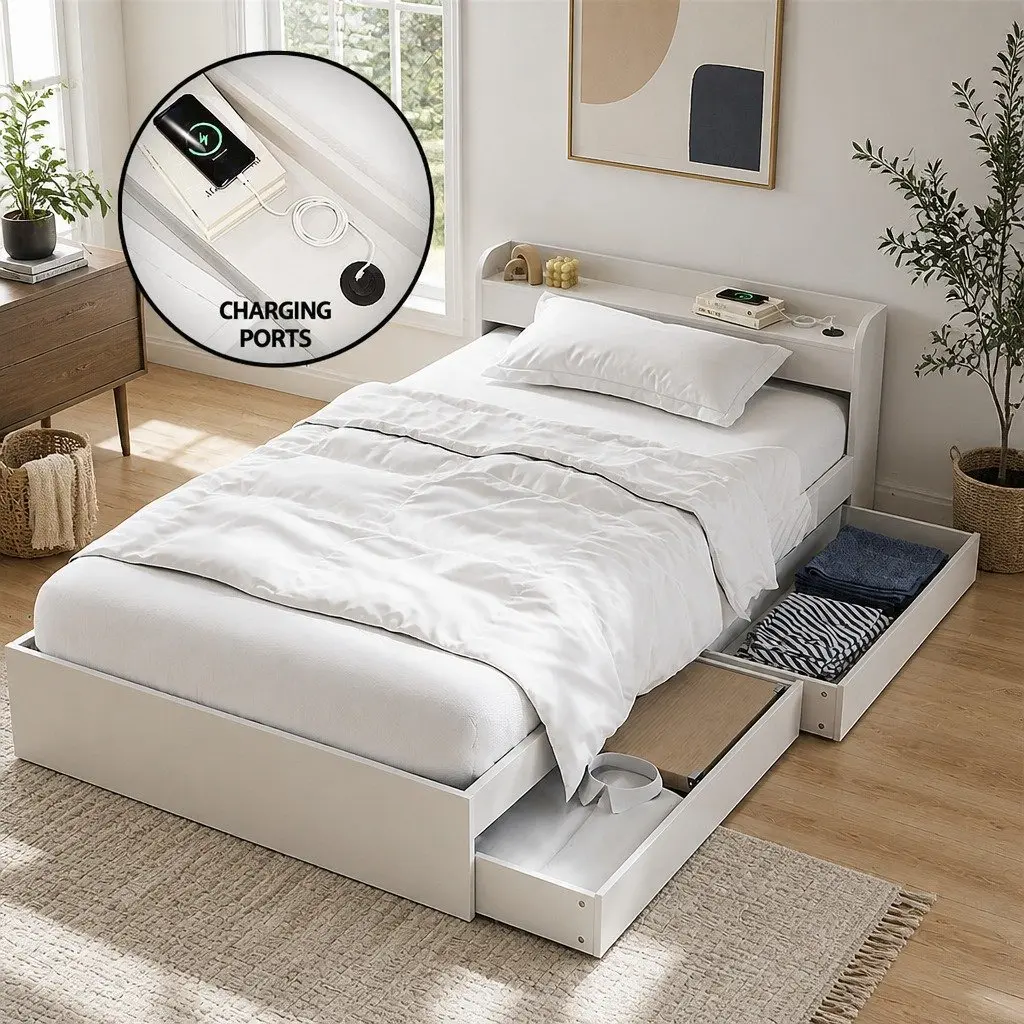 Single Bed Frame with USB Charging Ports