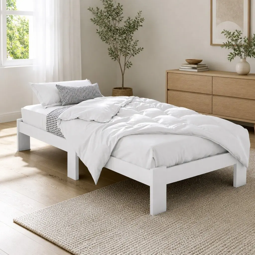 White King Single Bed Frame with Under Bed Storage