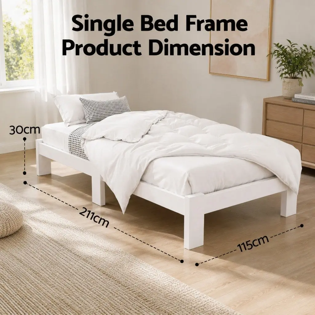 White King Single Bed Frame with Under Bed Storage